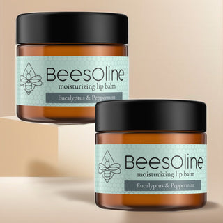 BeesOline Organic Lip Balm in Glass jars - 2Pack 100% Petroleum Free Moisturizing with Eucalyptus & Peppermint